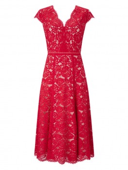 Jacques Vert Lace Godet Dress Multi Red Dresses