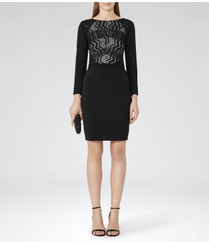 Reiss Libby Black/nude Lace-Front Dress
