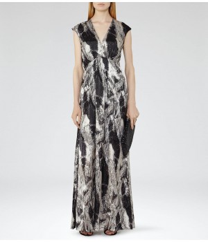 Reiss Lin Platinum/black Printed Maxi Dress