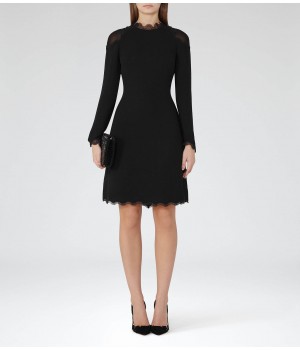 Reiss Ludervine Black Lace-Detail Dress