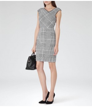 Reiss Rouge Black/off White Houndstooth Tailored Dress