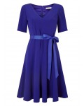 Jacques Vert Crepe Fit And Flare Dress Mid Blue Dresses 10045063 | jacquesvertdressuk.com