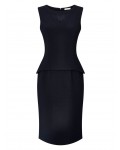Jacques Vert Peplum Twill Textured Dress Mid Blue Dresses 10044595 | jacquesvertdressuk.com