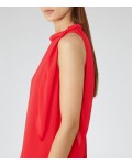 Reiss Aries Cherry Red Tie-Neck Dress