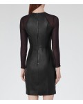 Reiss Elodie Black Leather And Chiffon Dress