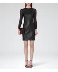 Reiss Elodie Black Leather And Chiffon Dress 29621820 | jacquesvertdressuk.com