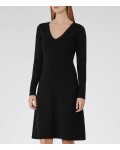 Reiss Emelia Black Knitted Fit And Flare Dress