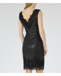 Reiss Etty Black Leather And Lace Dress