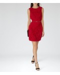 Reiss Jasmine Cherry Red Ruffle-Detail Dress