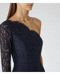 Reiss Leticia Night Navy/black Asymmetric Lace Dress