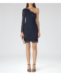 Reiss Leticia Night Navy/black Asymmetric Lace Dress 29622130 | jacquesvertdressuk.com