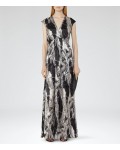 Reiss Lin Platinum/black Printed Maxi Dress 29803020 | jacquesvertdressuk.com