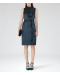 Reiss Lola Deep Ocean Ruffle-Front Dress 29822730 | jacquesvertdressuk.com