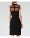 Reiss Madeline Black Mesh-Panel Dress