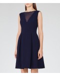Reiss Marlowe Night Navy Sheer-Panel Fit And Flare Dress