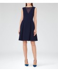 Reiss Marlowe Night Navy Sheer-Panel Fit And Flare Dress 29908330 | jacquesvertdressuk.com