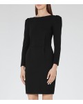Reiss Nessa Black Puff-Sleeve Jersey Dress