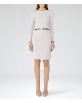 Reiss Nessa Warm Grey Puff-Sleeve Jersey Dress 29811922 | jacquesvertdressuk.com