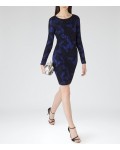 Reiss Saffina Blue/black Jacquard Bodycon Dress