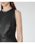 Reiss Sahara Black Leather Fit And Flare Dress