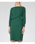 Reiss Simone Pine Green Long-Sleeved Dress