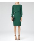 Reiss Simone Pine Green Long-Sleeved Dress 29907152 | jacquesvertdressuk.com