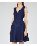 Reiss Topaz Royal Blue Textured Fit And Flare Dress