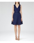 Reiss Topaz Royal Blue Textured Fit And Flare Dress 29802331 | jacquesvertdressuk.com