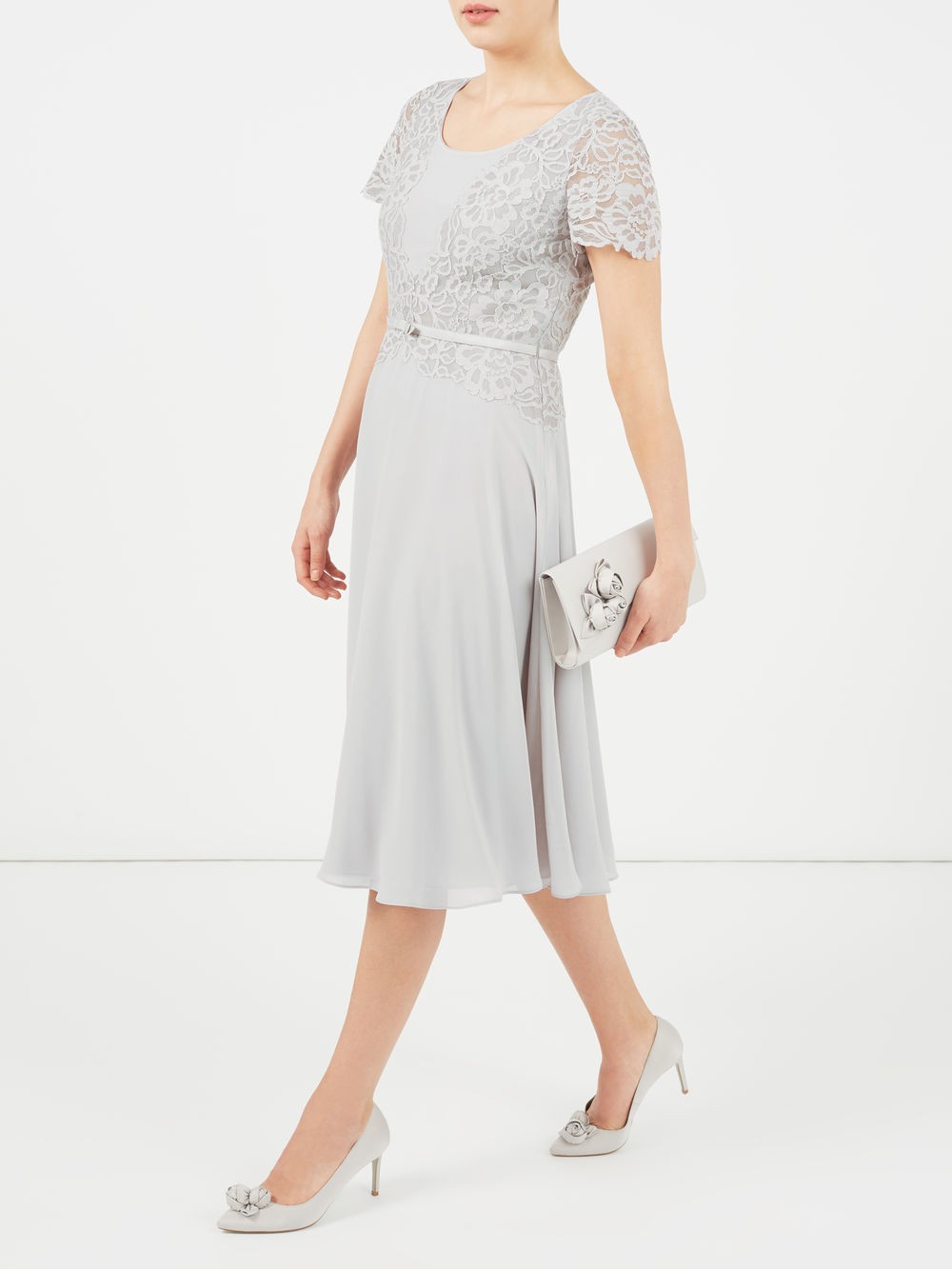 Jacques Vert Delicate Lace Soft Dress Mid Grey Dresses 10045417
