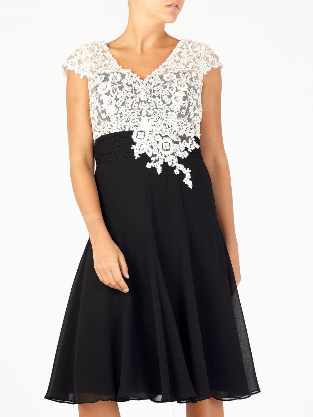 Jacques Vert Lace Bodice Chiffon Dress Multi Black Dresses 10044256
