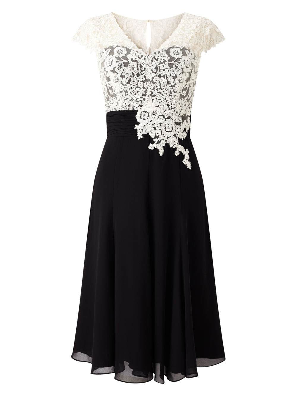 Jacques Vert Lace Bodice Chiffon Dress Multi Black Dresses 10044256