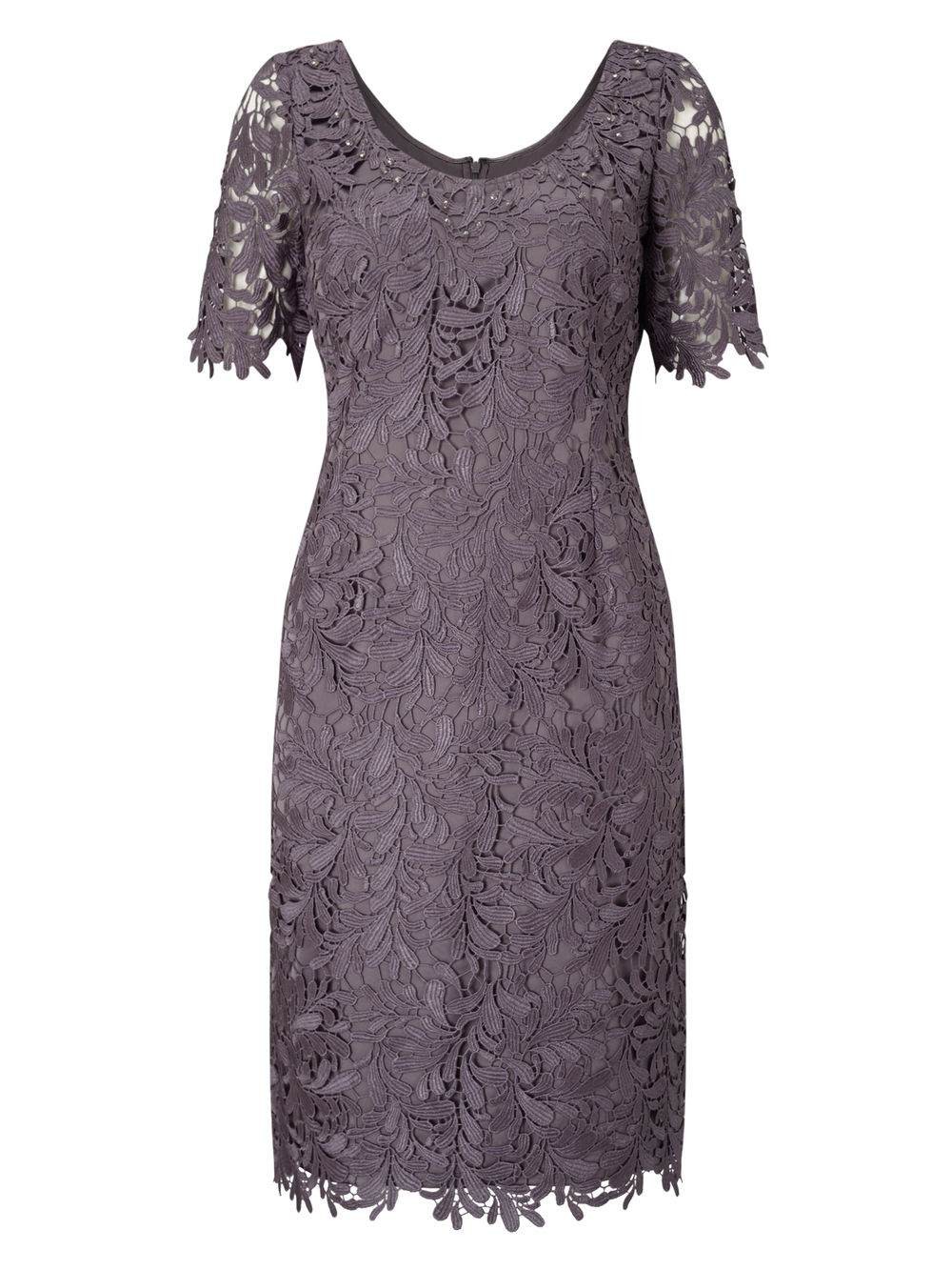 Jacques Vert Leaf Lace Dress Light Grey Dresses 10044331