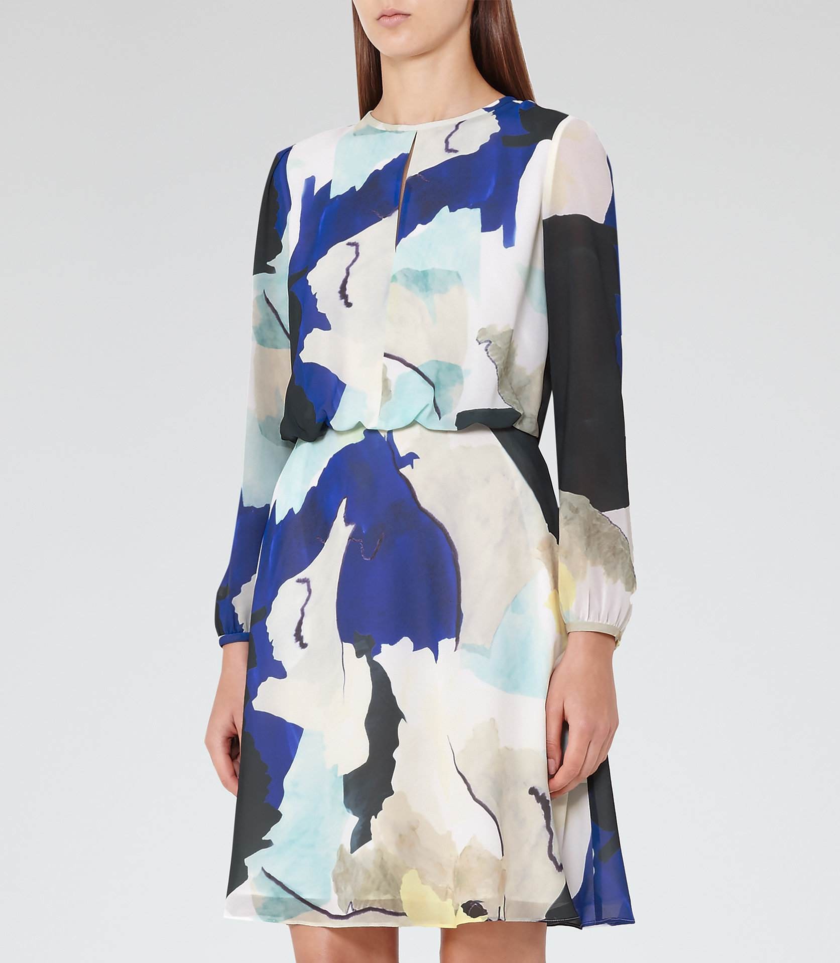 Reiss Neave Bright Sapphire/peppermint Watercolour-Print Dress 29913030