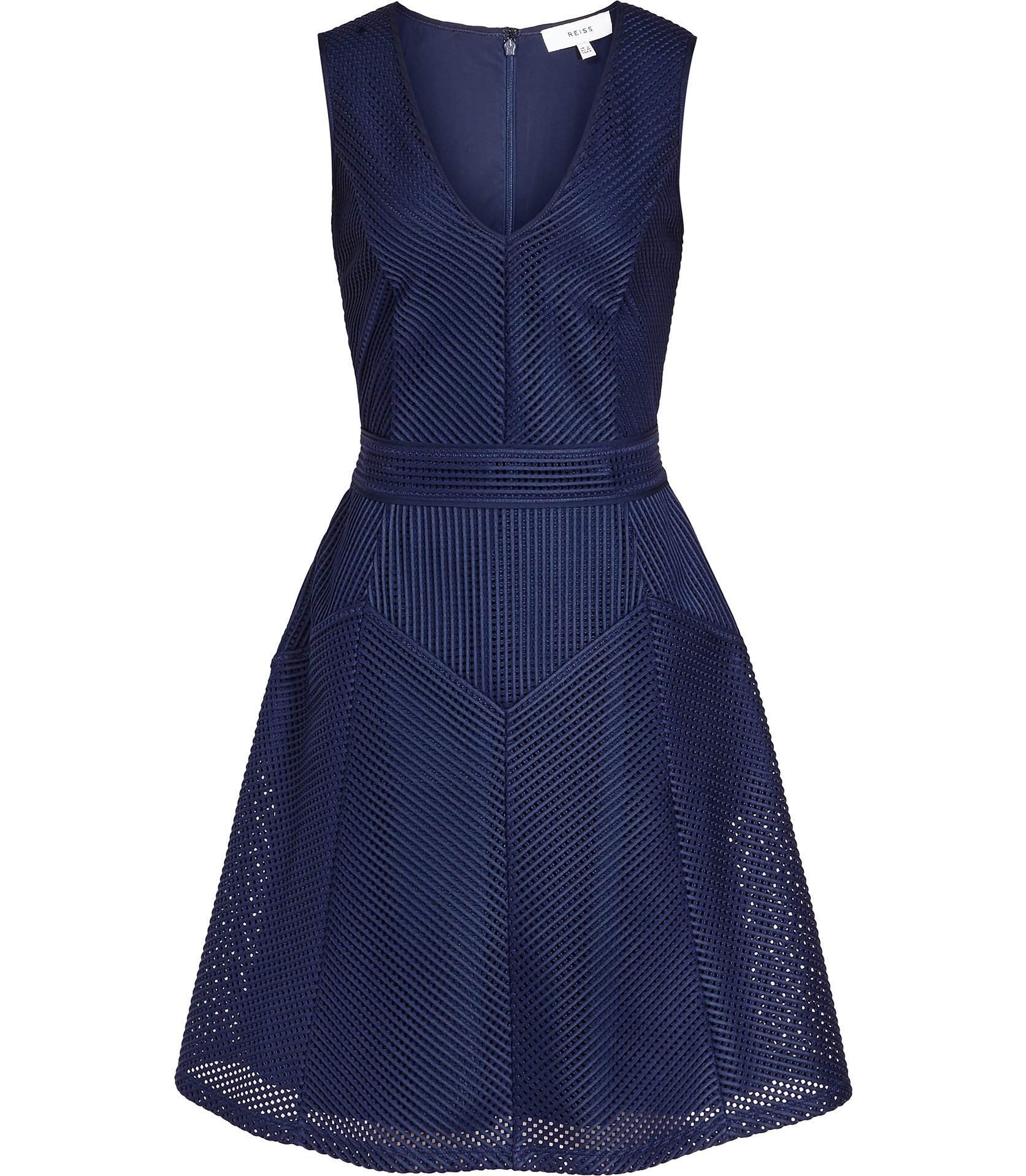 Reiss Topaz Royal Blue Textured Fit And Flare Dress 29802331