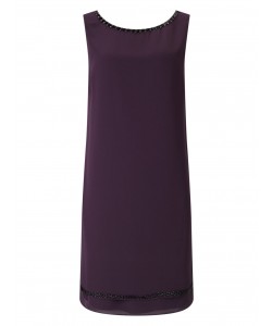 Jacques Vert Embellished Neck Dress Dark Purple Dresses