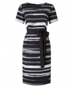Jacques Vert Textured Stripe Tie Wrap Dress Multi Black Dresses