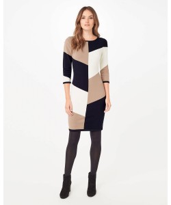 Phase Eight Abriana Block Knitted Dress Navy/Stone Dresses