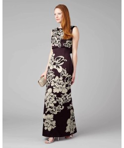 Phase Eight Doris Embroidered Full Length Dress Aubergine Dresses