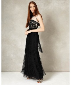 Phase Eight Elizabeth Fringe Full Length Dress Black/Champagne Dresses