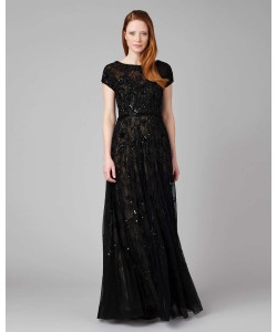 Phase Eight Schubert Lace Beaded Full Length Dress Black/Nude Dresses
