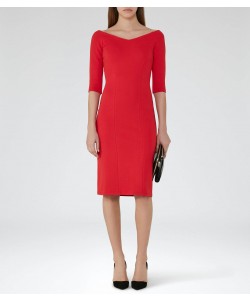 Reiss Aimee China Red Off-The-Shoulder Dress