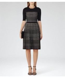 Reiss Alithia Black/pink Technique Knitted Dress