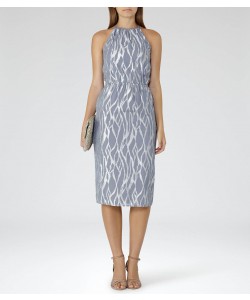 Reiss Cass Grey/silver Metallic Burnout Dress