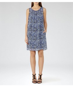 Reiss Lacey Multi Blue Printed Shift Dress