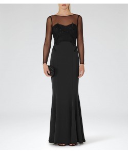Reiss Lys Black Embellished Maxi Dress