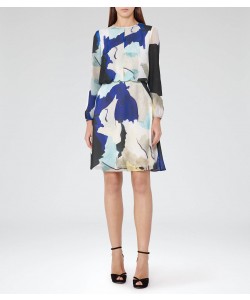 Reiss Neave Bright Sapphire/peppermint Watercolour-Print Dress
