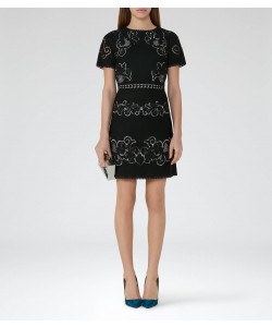 Reiss Tinley Black/nude Lace Dress