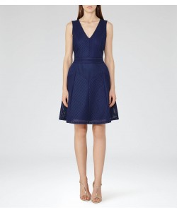 Reiss Topaz Royal Blue Textured Fit And Flare Dress
