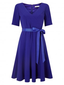 Jacques Vert Crepe Fit And Flare Dress Mid Blue Dresses