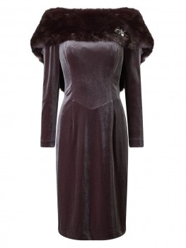 Jacques Vert Lorcan Faux Fur Dress Mid Brown Dresses
